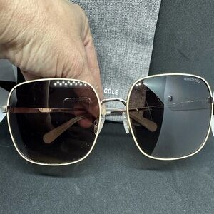 Kenneth Cole Gold Metal Frame Sunglasses adjustable nose piece. New w/cloth case